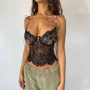 Zara Summer New Deep V Sheer Lace Tight Camisole